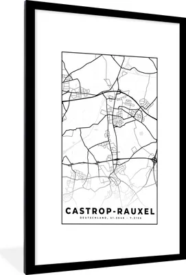 Produktbild von MuchoWow® Gerahmtes Poster Castrop-Rauxel - Karte - Stadtplan 60x90 cm - Poster mit Schwarzem Bilderrahmen Wandposter Rahmen Foto Bilder - Dekoration - Wandposter Wohnzimmer - Hochwertig