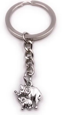 Produktbild von Onwomania Schlüsselanhänger Elefant Kuh mit Baby Dickhäuter Rüsseltier silber Anhänger Keychain