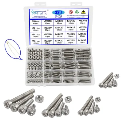 Produktbild von Sechskantschrauben und Muttern Set - M3 M4 M5 M6 - 320 Stück - Edelstahl 304 - Assortiment