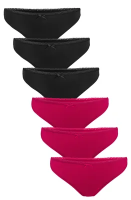 Produktbild von Fabio Farini - 6 Stück Damen Unterhosen - Frauen Tanga Set Unterwäsche mit dezenter Spitze und Schleifchen am Bund