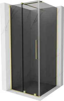Produktbild von Mexen Velar Duschkabine, Schiebetür, 90 x 90 cm, grafit, gebürstetes Gold - 871-090-090-41-55