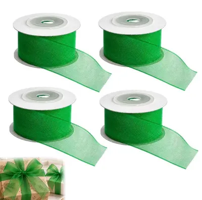 Organza-Geschenkband, 4 Stück, Weihnachtsgrün, Dekoration