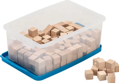 Produktbild von Betzold Holzwürfel, naturbelassen, 150 Stück, Zahlenwürfel für Räumliche Vorstellung, Ausführung: in Stapelbox