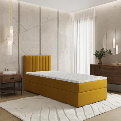 Produktbild von Masseno Boxspringbett BRESEL 100 100x200 cm Komplett-Set mit Bonell Matratze und Topper, Polsterbett mit Bettkästen -Gelb, KRONOS 01