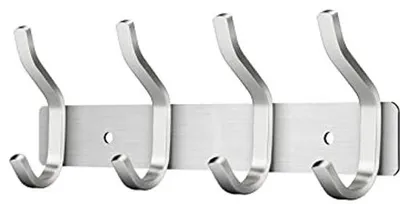 Produktbild von Ultiluxe Wandhaken Garderobehaken - 4 Haken - Doppelhaken aus Edelstahl - Platzsparendes Design - Silber
