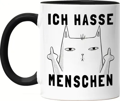 Produktbild von Ich hasse Menschen Tasse Schwarz Lustig Katze unhöflich Spruch Cat Katzenliebhaber Geschenk Kollege Kollegin Büro-Tasse