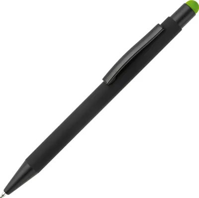 Produktbild von Touchpen Kugelschreiber / aus Metall / Farbe: schwarz mit hellgrünen Stylus