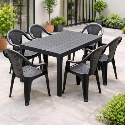 Garten Sitzgarnitur Gartenmöbel Outdoormöbel 7tlg Anthrazit Holzoptik