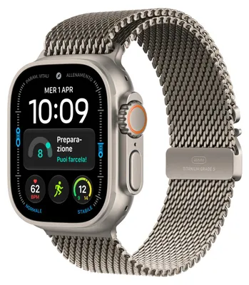 Immagine prodotto di Apple Watch Ultra 4 GPS + Cellular, Cassa 49 mm in titanio naturale con Loop in maglia milanese in titanio naturale - M