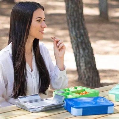 Image de Boîte à lunch pour enfants à 6 compartiments - 1 330 ml - Bento Box - sans odeurs - bleue - pour garçons et filles