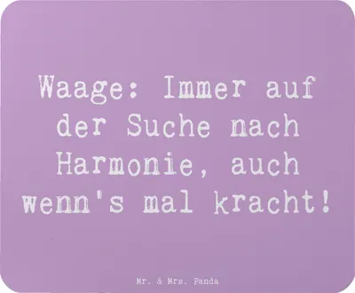 Produktbild von Mr. & Mrs. Panda Mousepad Spruch Waagen Harmonie - Lavendeltraum - Geschenk, Gerechtigkeit, Sternzeichen, Geschenke, computer mauspad, Mouse Pad, Fairness, Luftzeichen