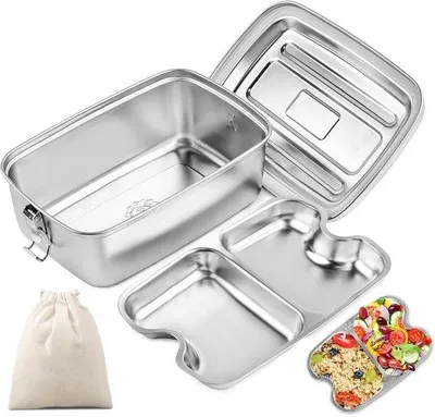 Produktbild von Edelstahl-Lunchbox 1200ML, lekvrije Box mit Abteilen, BPA-frei, metallisch, umweltfreundlich
