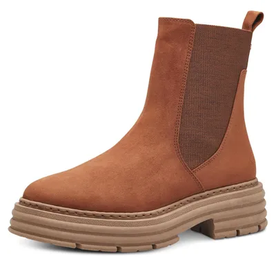 Image de Bottines Chelsea pour femmes, marque Marco Tozzi, modèle à enfiler, avec plateforme, couleur marron (nuance "Nut"), taille 38