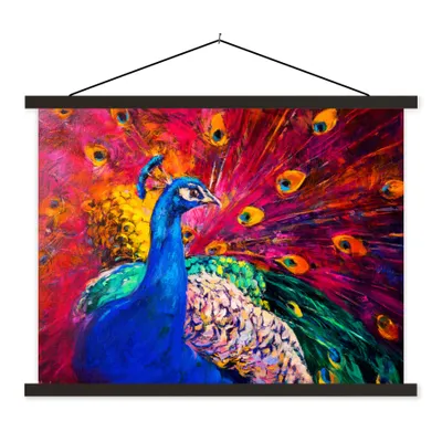 Produktbild von MuchoWow® Textilposter Gemälde - Vogel - Pfau - Ölgemälde 40x30 cm mit schwarzem Rahmen - Dekorationen