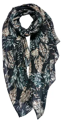 Produktbild von Clayre & Eef Gemusterter Damenschal 90x180 cm Schwarz Synthetisch Blätter