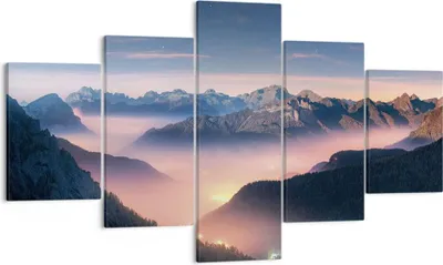 Produktbild von Bild auf Leinwand - Leinwandbild - 5 Teile - Berge Wolken Nebel - 125x70cm - Wand Bild - Wanddeko - Wandbilder - Leinwanddruck - Bilder - Wanddekoration - Leinwand bilder - Wandbild - EA125x70-5004