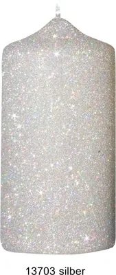 Produktbild von Glamour Glitter Stumpenkerzen silber, 150 x 70 mm, 4er Set