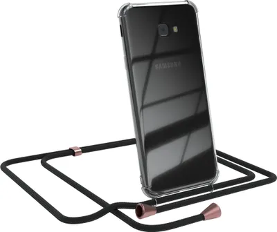 Produktbild von EAZY CASE Handykette kompatibel mit Samsung Galaxy J4 Plus Kette, Handyhülle mit Umhängeband, Handykordel, Schutzhülle, Kette, Silikonhülle, Silikon Cover, Schwarz / Rosé