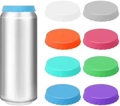 Productafbeelding van Ibenzoa® 8-delige set herbruikbare siliconen dopjes voor blikjes – geschikt voor contact met voedsel, vaatwasmachinebestendig, lekvrij, geschikt voor bier-, cola- en energiedrankblikjes