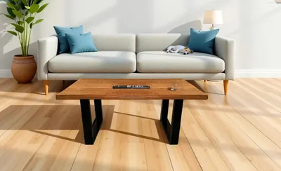 Produktbild von Couchtisch Baumkante 100×55 cm Mangoholz honig massiv U-Gestell schwarz NAYLA