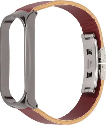 Produktbild von Lederarmband kompatibel mit Xiaomi Mi Band 6 Smartwatch, Ersatzarmband, braunes Gehäuse, schwarze Hülle