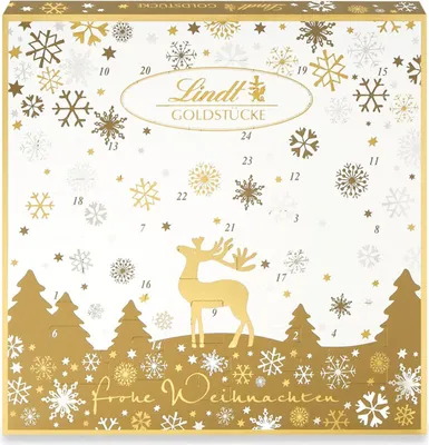 Produktbild von Lindt Goldstücke Adventskalender Weihnachten 156g, Box, Freistehend, Gold, Weiß