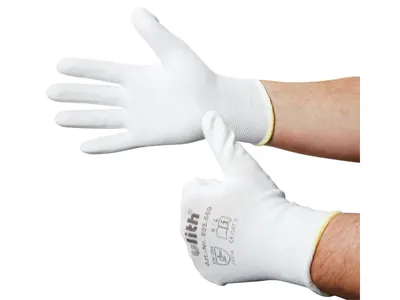 Produktbild von Ideale Feinstrick Handschuhe mit PolyurethanBeschichtung – Optimale Griffsicherheit für präzise Arbeiten in Weiß, Größe 9 (1 Paar)