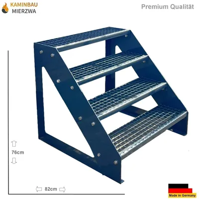 Produktbild von Gitterrost Stahl Freistehende Treppe 4 Stufen Verzinkt & Anthrazit Pulverlackiert - (L x B x H) 82cm x 100cm x 76cm