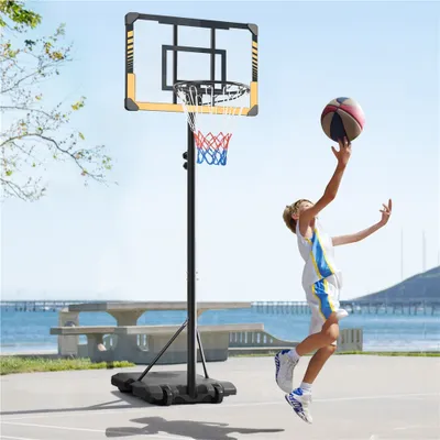 Produktbild von Yaheetech Basketballkorb mit Rollen, 226,5–256,5 cm höhenverstellbarer Basketballständer, mobile Basketballanlage, Braun
