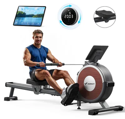 Produktbild von Klappbares magnetisches Rudergerät – leise, 16 Stufen Widerstand, Doppel-Schienen, Bluetooth-App & Tablet-Halter, LCD-Display, bis 158 kg, Heimfitness