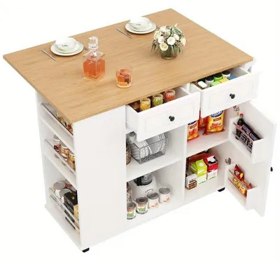 Image de Chariot de cuisine – Chariot de service avec plateau de travail en bois, 4 roulettes pivotantes et compartiments amovibles