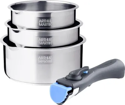 Image de Lot de 3 casseroles inox manche amovible Arthur Martin AM3456
