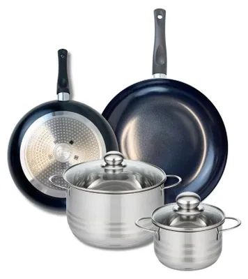 Image de Ensemble de 2 Poêles de cuisson 24 et 28 cm et 2 faitouts 14 et 20 cm Elo Prima Brillant