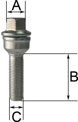 Productafbeelding van 20 wielbouten M14x1,5 met kogelslot, 2-delig, R14, zilver, 45 mm | Sleutelmaat 17 mm, compatibel met VW ID. Buzz, EB, Touareg 3, 4motion, CR