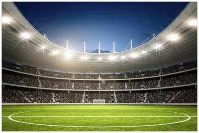 Produktbild von Wallario Wandbild aus Acryl, 90 x 60 cm, freischwebende Optik - Fußballstadion Mittellinie