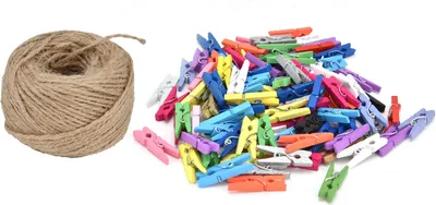 Obrázek produktu pro 100ks dřevěných klipů Mini Color Wood Clip Birch Card Photo Clip s 10m lanem pro domácí festivalové dekorace