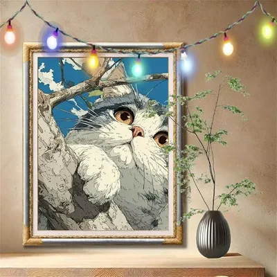 Imagen del producto de Kit de pintura con diamantes 5D para adultos, tamaño grande (100x133 cm), diseño de gatito y paisaje. Kit de manualidades de pintura con diamantes, bordado de cristal tipo "cross stitch" para niños, ideal para decorar paredes y dormitorios. Modelo 59N-4559