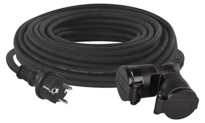 Venkovní prodlužovací kabel 20 m / 2 zásuvky / černý / guma / 230 V / 1,5 mm2