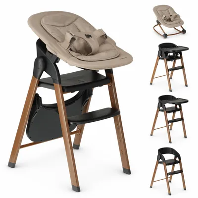 Immagine prodotto di Deryan Luxe Seggiolone con Sdraietta - Seggiolone Pieghevole - Nero/Legno + Sdraietta Nougat
