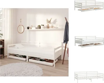 Produktbild von vidaXL Tagesbett mit Schubladen 90x200 cm Weiß Massivholz Kiefer - Betten & Bettgestelle