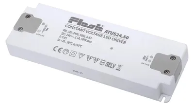 Imagen del producto de ARELUX, controlador para lámparas halógenas de bajo voltaje, modelo FLAT, 24V, 50W, grado de protección IP20
