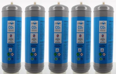 Produktbild von 5× 600‑g‑CO₂‑Einwegkartuschen M11x1 aus Stahl – Lebensmittelqualität E290