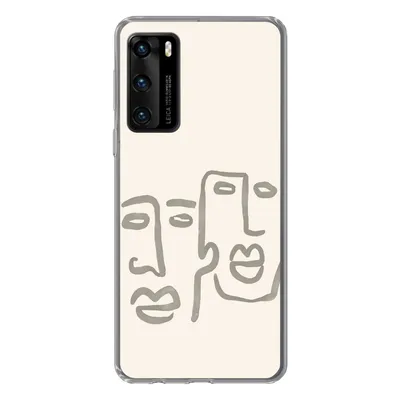 Produktbild von MuchoWow® Handyhülle Schutzhülle Hülle für Huawei P40 Gesicht - Abstrakt - Strichzeichnung Silikon Softcase Handy Hülle - Handytasche