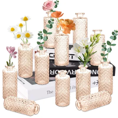 Image de Ensemble de 12 vases en verre ambré pour la décoration de table