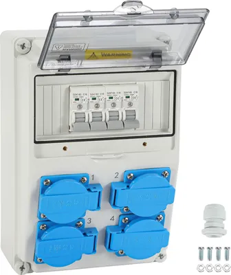 Produktbild von Clanmacy Wandverteiler mit Leitungsschutzschalter, Stromverteiler 16A Baustromverteiler 4xSchuko und CEE-Steckdose Steckdosen mit DC-Schutzschalter Außen