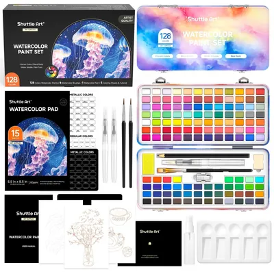 Productafbeelding van Waterverf Set met 128 Kleuren en Accessoires