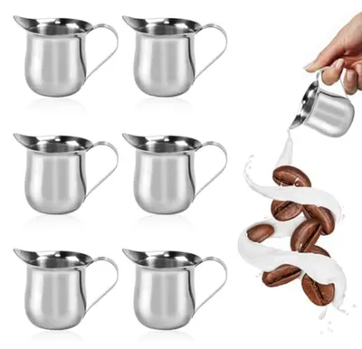 6 Milchkännchen aus Edelstahl, 90 ml, Kaffeekännchen