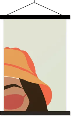 Produktbild von MuchoWow® Textilposter Frauen - Sonnenbrille - Hut 60x90 cm mit schwarzem Rahmen - Poster Wohnzimmer