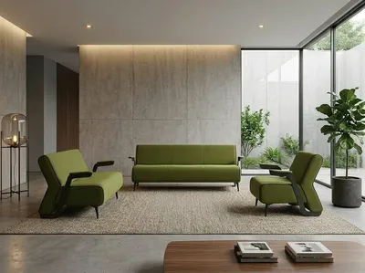 Productafbeelding van Modernes Wohnzimmer Set Sofa 2 Sessel Grün Polstermöbel, AI-gegenereerde afbeelding