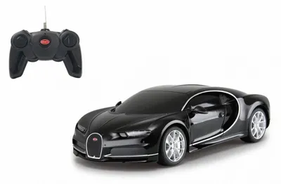 Imagen del producto de Bugatti Chiron a escala 1:24, color negro, con control remoto de 27 MHz
